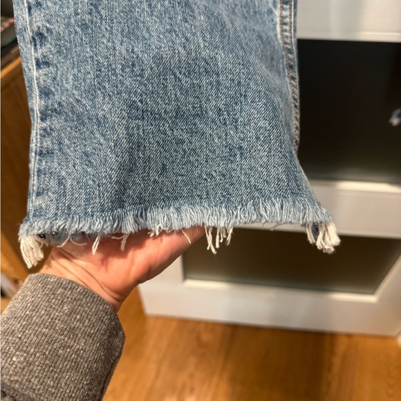 ASKK NY Light Blue Straight Leg Jeans distressed hem. Button fly. Low rise. - Picture 3 of 6